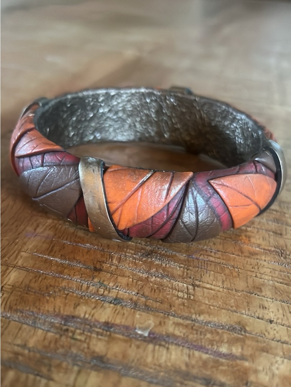 Autumn Leaf Carved Bangle Bracelet
